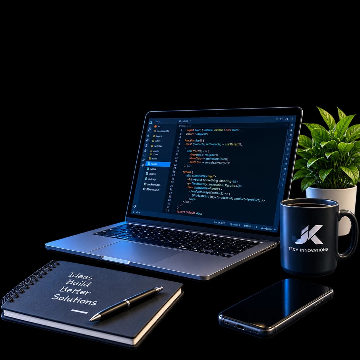 JK Tech Innovations workspace — building, innovating and scaling custom software